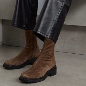 BY FAR brown stretch suede Kah boots